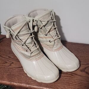 🦆Sperry Women's Beige and Cream Duck Boots Side Zipper Womens 8